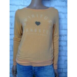 $98 Spiritual Gangster Orange Peace Love Yoga Pullover Sweatshirt XS NEW